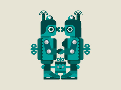 Robots in love baby character cute illustration robots vector
