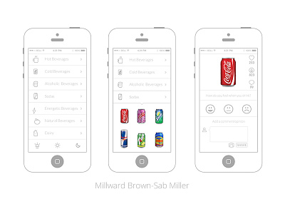 Millward Brown-Sab Miller- Wireframes app ios ios7 mobile wireframes