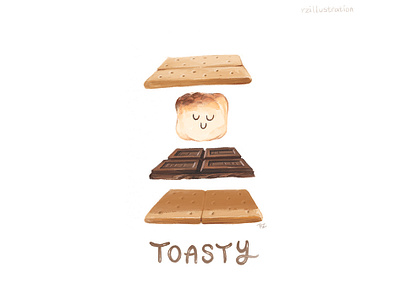 Toasty campfire camping chocolate dessert digital art hand lettering illustration lettering marshmallow smore treat