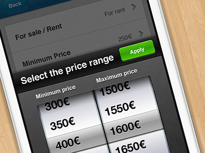 Select the price (iPhone App)