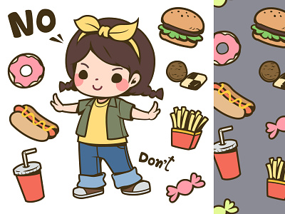 Cute Girl And Junk Food By Huapika On Dribbble