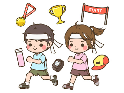 Runners boy and girl boy cartoon character child cute design girl illustration kawaii kid vector