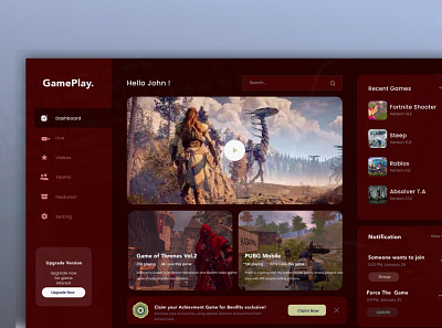 Game Dashboard Design adobe xd app design app page dashboard figma game dashboard game design game website graphic design home page illustration landing page latest design trending ui design ux design web design web page website design