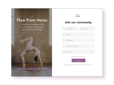 DAILY UI 001: Sign Up Page | Flow Yoga dailyui dailyui 001 dailyuichallenge sign up signup signup page ui uidesign uiux ux website