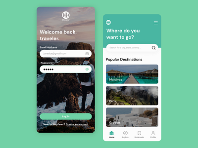 Wayfarer – Travel Mobile App app browse daily ui design login mobile signup travel ui uidesign uiux ux