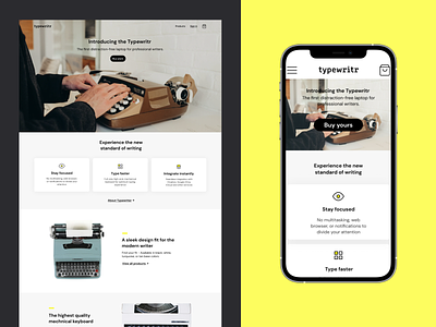Typewritr – Responsive Design (Web/Mobile) app ecommerce homepage landing page mobile product responsive ui uidesign uiux ux website