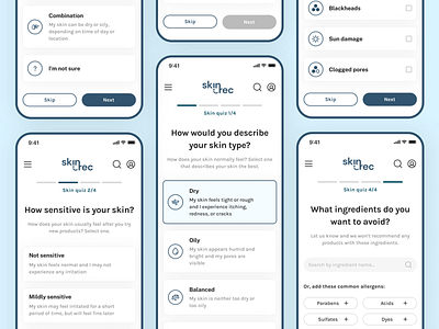 Onboarding Quiz - Skin Care Recommendation Website beauty mobile onboarding quiz skin skincare ui uidesign uiux ux website