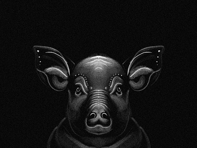 Piglet abstract animal art black black and white character dark design graphics grayom grayom.com grayomm illustration india mystic mystical painting photoshop pig piglet