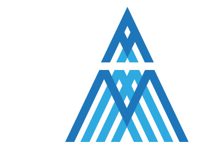 A.M. Logo a blue logo m metal pyramid