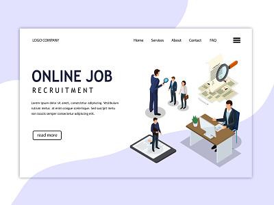 Online Job Recruitment isometric illustration for landing page branding flat header isometric isometric illustration job application job recruitment online job remote work ui ux vacancy web work work from home
