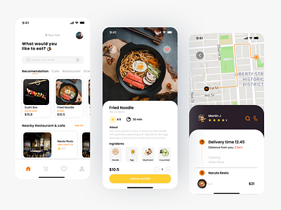 Food Delivery App delivery drink food grey mobile mobile app order restaurant ui uidesign ux yellow