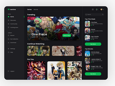 Anime Streaming - Dashboard anime dashboard movie netflix streaming ui ui design ux video video dashboard website streaming