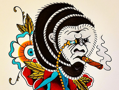 The gorilla art design flat illustration smoking weed