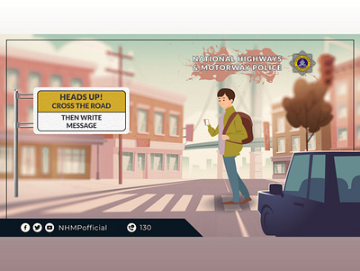 don't text while crossing roads - Road Safety Poster - animation banner design branding design graphic design illustration logo mobile phone police road safety social media ads social media posts ui
