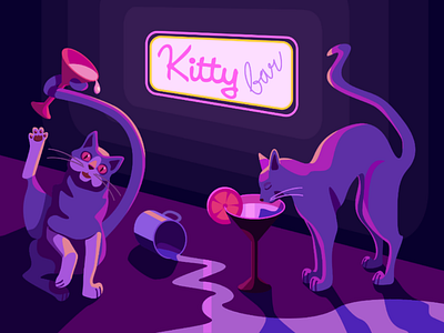 Viva la valeriana art bar cats drinking drunk illustration illustrator kitty nightlife vector violet weekend