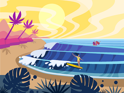 Surfing paradise digital art digital illustration digital painter girls hawaii illustration illustrator longboard ocean sea summertime surf surfing tourism travel tropical vacation vector vector illustration waves