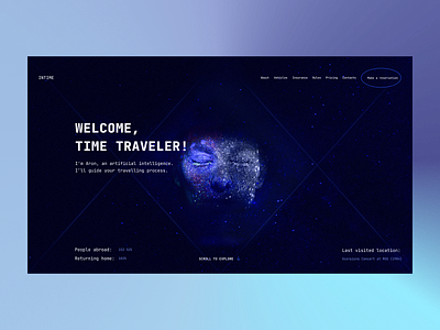 AI guided travel Landing page artificial intellegence color concept design future hologram time travel typography ui ux webdesign