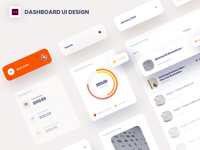 Dashboard UI Kit adobe xd chart dashbard flat graphic illustration modern sketch vector web design