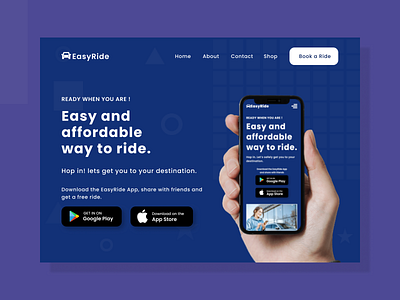 A ride sharing app landing Page - Desktop