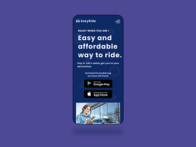 A ride sharing app landing Page - Mobile
