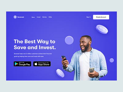 Savevest - Fintech App - Landing Page app design typography ui ux