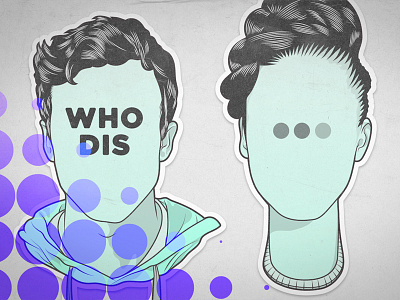 Who dis comic dots editorial face hair illustration man text message woman