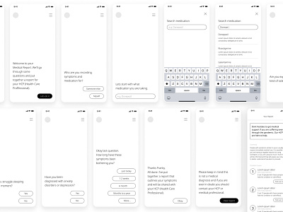 Medical Report App Wireframes app design branding design design uiux graphic design illustration minimal modern ui uidesign uxui vec vector visual design wireframing