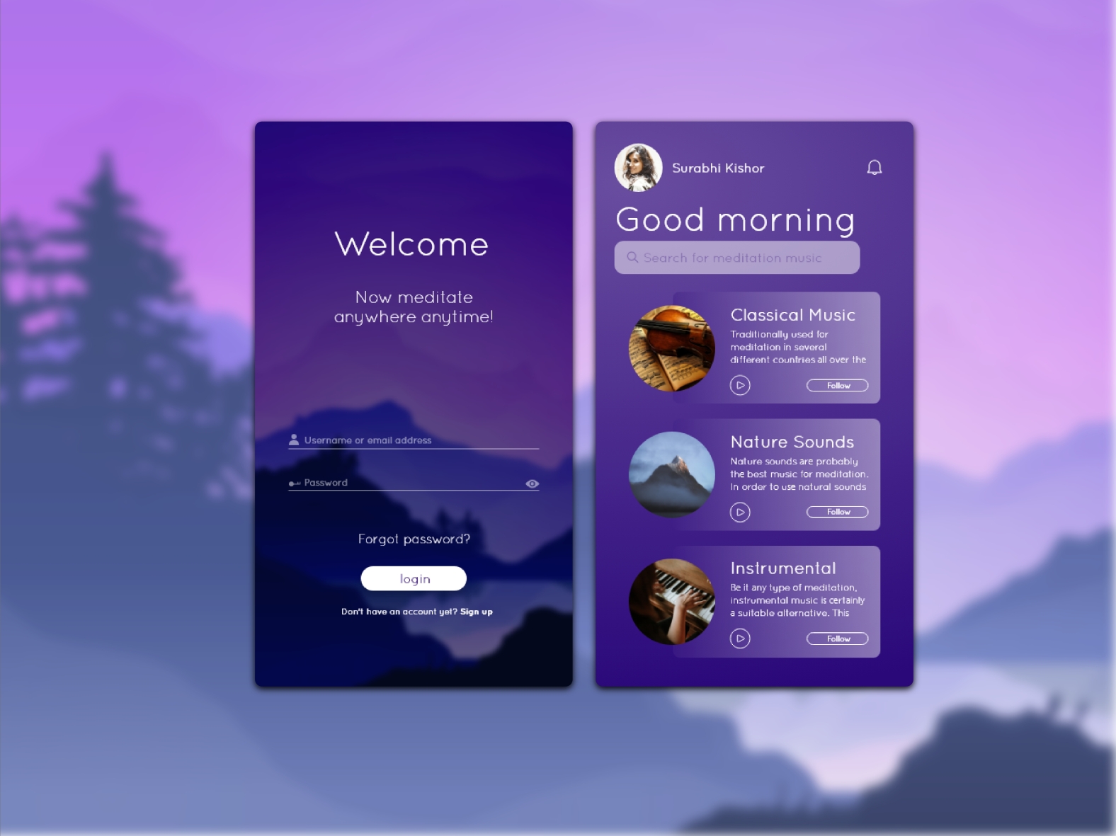 meditation music app ui by Surabhi Kishor on Dribbble