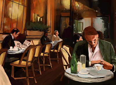 Breakfast art cafe character design concept art drawing engraving enviroment illustration mood moody oil paint oilpainting procreate procreate art wip