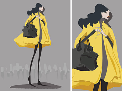 Yellow Cape. Grey Day art print city city line editorial fashion fashion illustration grey illustration poster print women yellow