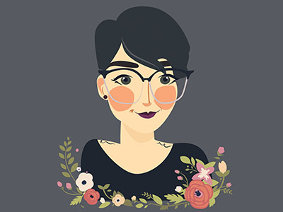 Portrait of Bee dark flora flowers glasses illustration pixie tattoo texture vector women