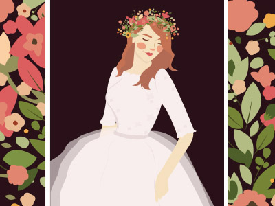 Peach Bride black bride dress floral flower hair handmade peach portrait vector wedding wedding dress