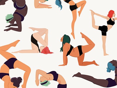 Yoga For all art cartoon character design concept art design drawing illustration vector women