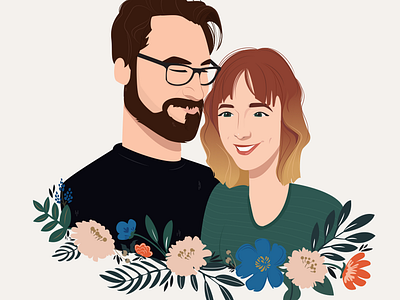 Couple in love beard character character design concept art couple drawing flowers illustration man man cartoon nature women