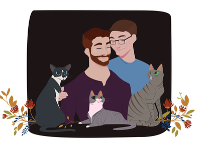 Couple and their family art beard cartoon cat character character design concept concept art couple drawing flat vector flowers fur baby illustration love pride vector