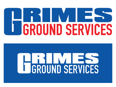 Grimes Ground Services blue bold branding logo red services typography white