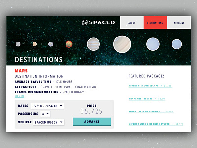 Spaced Desktop - Destinations planets spaced ui web