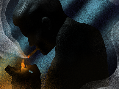 Fahrenheit 451 alone burning cigarette dark design draw evening fahrenheit fire grey illustration illustration art illustrations man mysterious night procreate sketch smoke texture