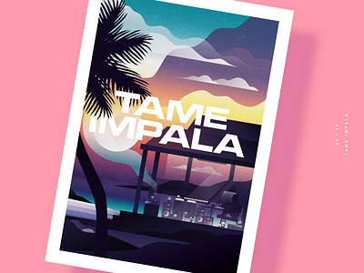 Tame Impala poster band beach clouds drawing evening gradient illustration illustration art illustrator instruments music nature palm poster sea sketch sunset tame impala tropical