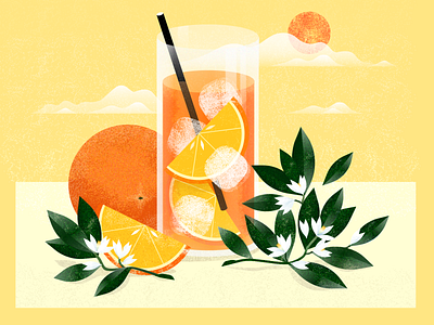 Orange Sunsets beverage blossom bright colourful drink evening food fresh glass ice illustration illustration art illustrator leaf orange juice organic summer sunset texture