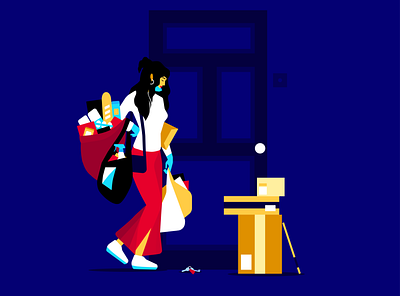 Don't drop your keys 2d character colourful coronavirus covid 19 delivery door groceries illustration illustration art illustrator keys lockdown safety shopping shopping bag vector woman