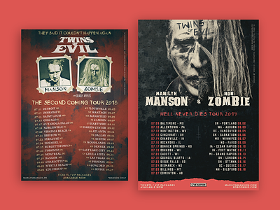 Twins of Evil tour posters concept design gigposter graphic graphic design grunge hardrock marilyn manson metal music photoshop poster rob zombie rock twins of evil