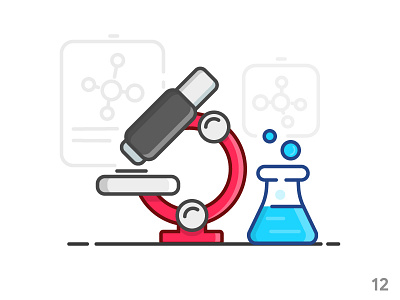 Lab (illustration series 12) atom flat icon icon set lab microscope outline science test tube ui ui illustration vector