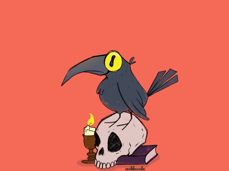 NEVERMORE! animation book character crow funny gif gothic illustration poe skull