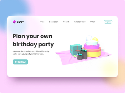 Birthday Planner - Web 3d 3d design 3d shapes adobe dimension clean desktop hero minimal scene shape web web design