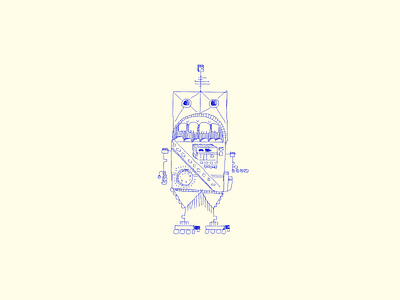 Sir Wind-Up bot character drawing illustration line line drawing march of robots robot square