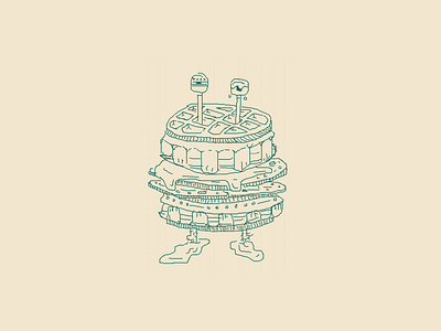 Waffle Iron character drawing food illustration march of robots pancake robot syrup waffle