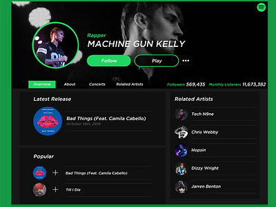 Spotify Artist Profile UI Design artist design mgk music profile spotify ui