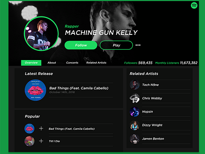 Spotify Artist Profile UI Design