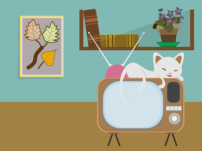 Kitty sleeps on tv categories cats design illustration sleep sleeping vector